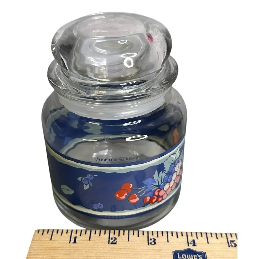 Vintage Hallmark Glass Jar Canister 1989 Fruit Blue Small Retro Country